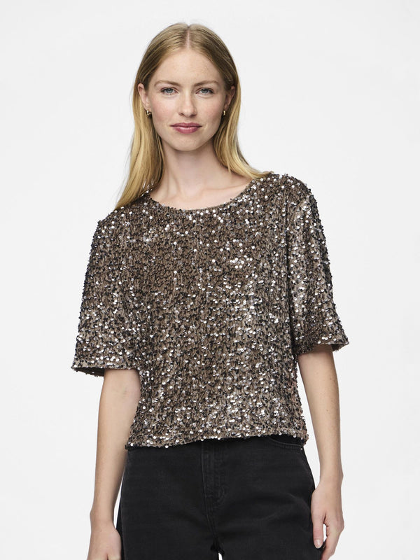 Pieces Kam paljettipaita - beige - juhlapaita - naisten vaatteet - IHANA Store 