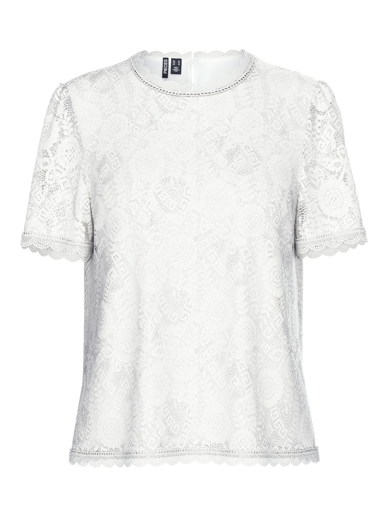 Pieces Olline t-paita - valkoinen - pitsipaita - naisten muoti - pukeutuminen - lifestyle - IHANA Store