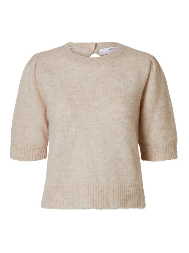 Selected Femme Lulu neulepusero- lyhythihainen - naisten vaatteet - yläosat - beige - IHANA Store 