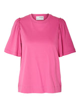 Selected Femme t-paita - pinkki - naisten vaatteet - rypytys hihassa - IHANA Store - lifestylemyymälä