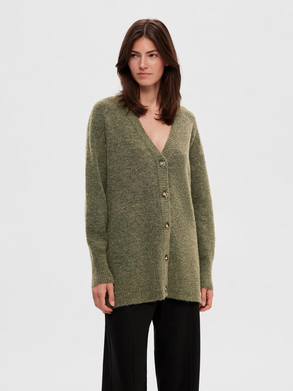 Selected Femme Maline neuletakki - vihreä - pitkä neuletakki napeilla - naisten vaatteet - IHANA Store - lifestylemyymälä