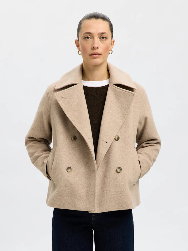 Selected Femme Alma villakangastakki - beige - lyhyt takki - naisten takit - naistenvaateliike - IHANA Store