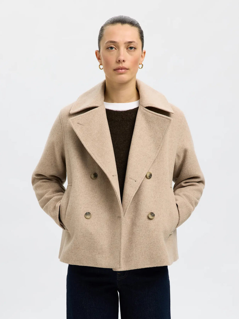 Selected Femme Alma villakangastakki - beige - lyhyt takki - naisten takit - naistenvaateliike - IHANA Store