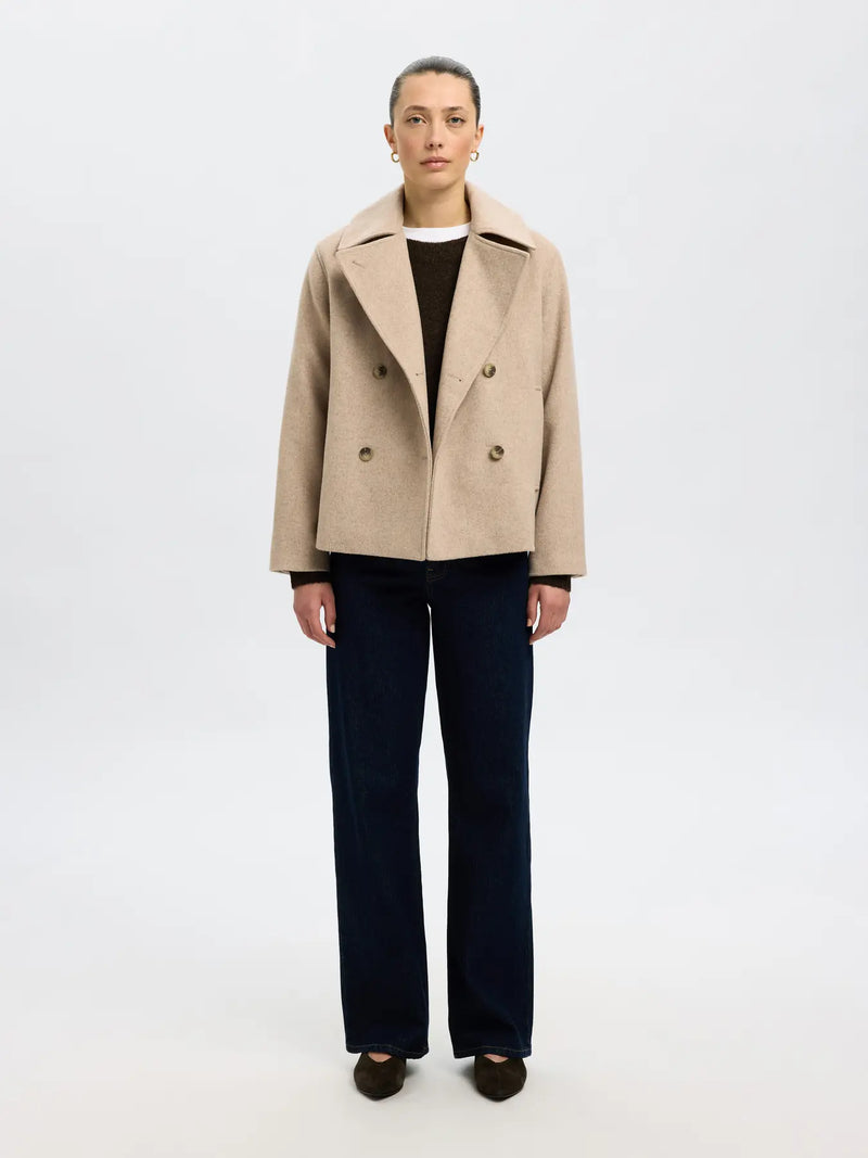 Selected Femme Alma villakangastakki - beige - lyhyt takki - naisten takit - naistenvaateliike - IHANA Store
