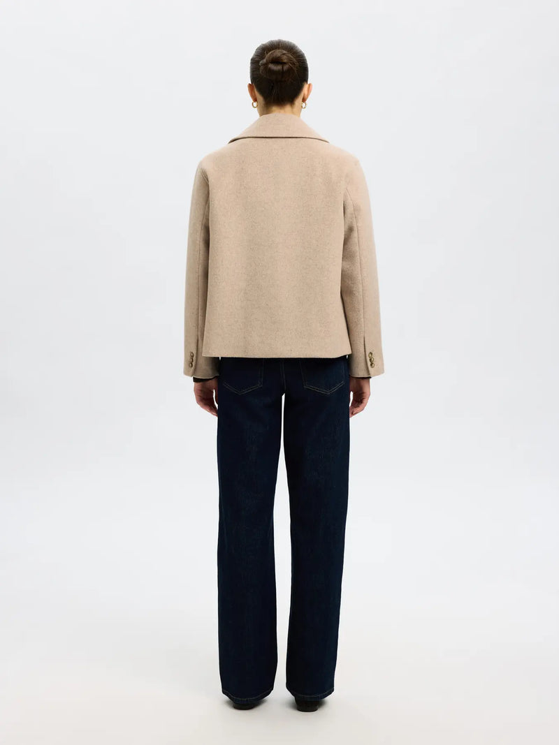 Selected Femme Alma villakangastakki - beige - lyhyt takki - naisten takit - naistenvaateliike - IHANA Store
