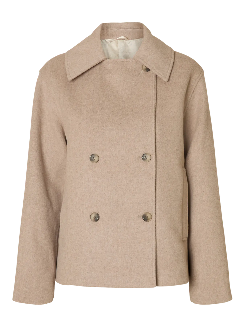 Selected Femme Alma villakangastakki - beige - lyhyt takki - naisten takit - naistenvaateliike - IHANA Store