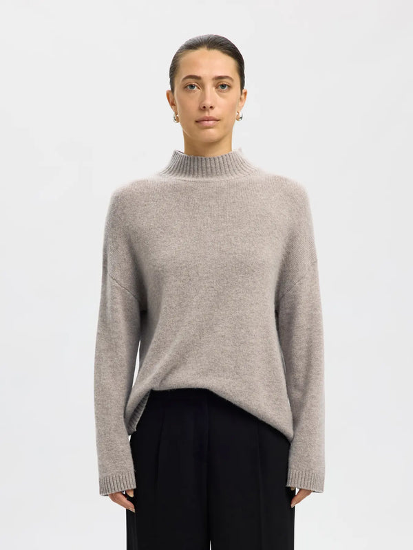 Selected Cille neule - beige - naisten neuleet - villavaatteet - naisten muoti - pukeutuminen - lifestyle - IHANA Store