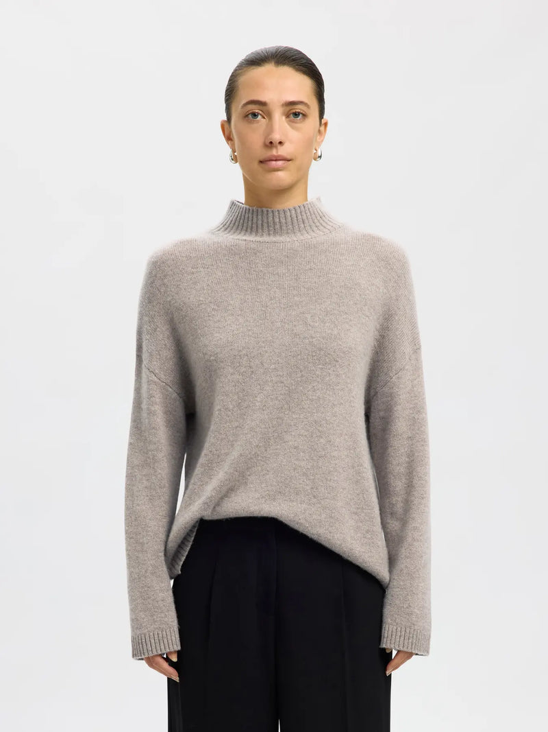 Selected Cille neule - beige - naisten neuleet - villavaatteet - naisten muoti - pukeutuminen - lifestyle - IHANA Store