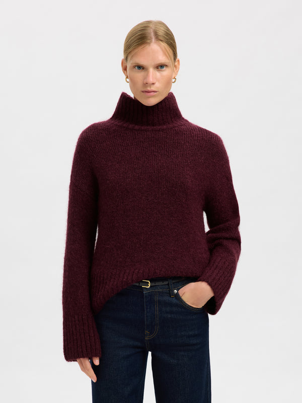 Selected Femme Gabriella pooloneule - viininpunainen - naisten vaatteet - poolopaita - villapaita - IHANA Store