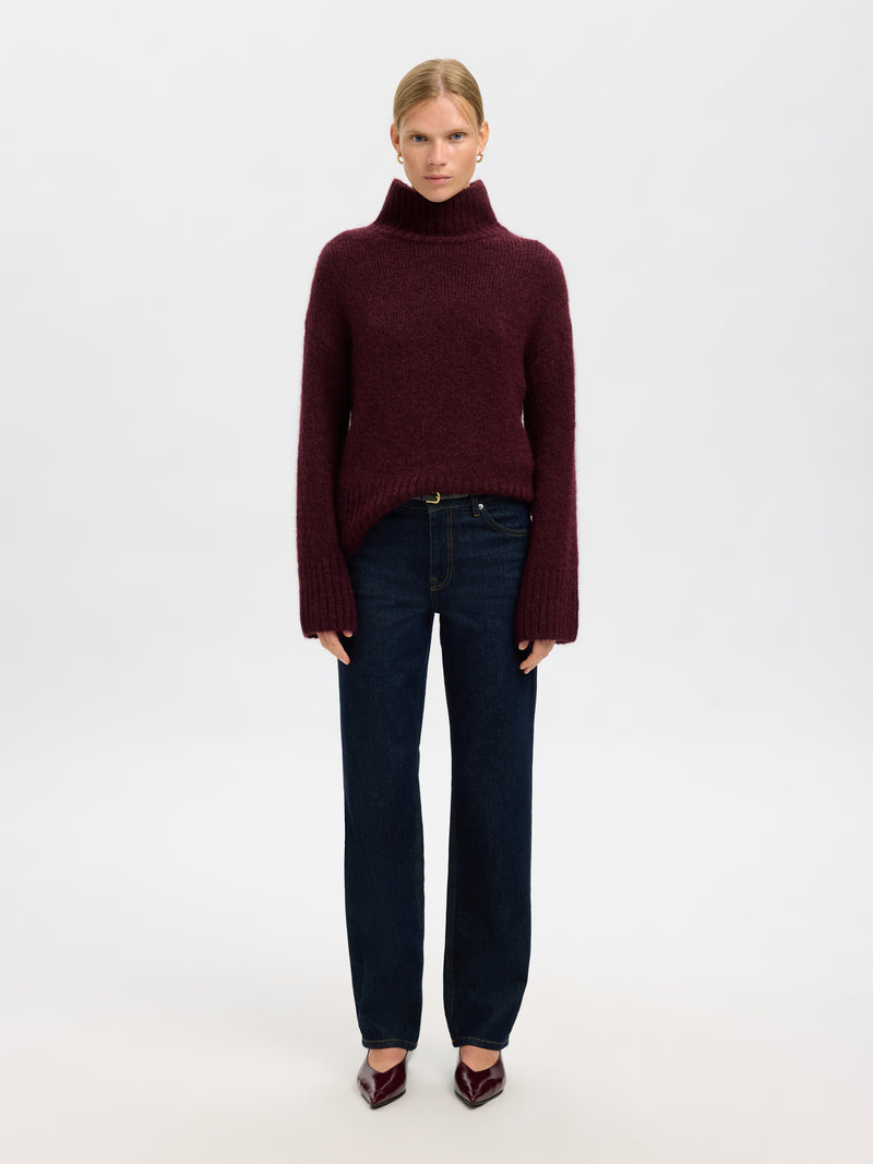 Selected Femme Gabriella pooloneule - viininpunainen - naisten vaatteet - poolopaita - villapaita - IHANA Store