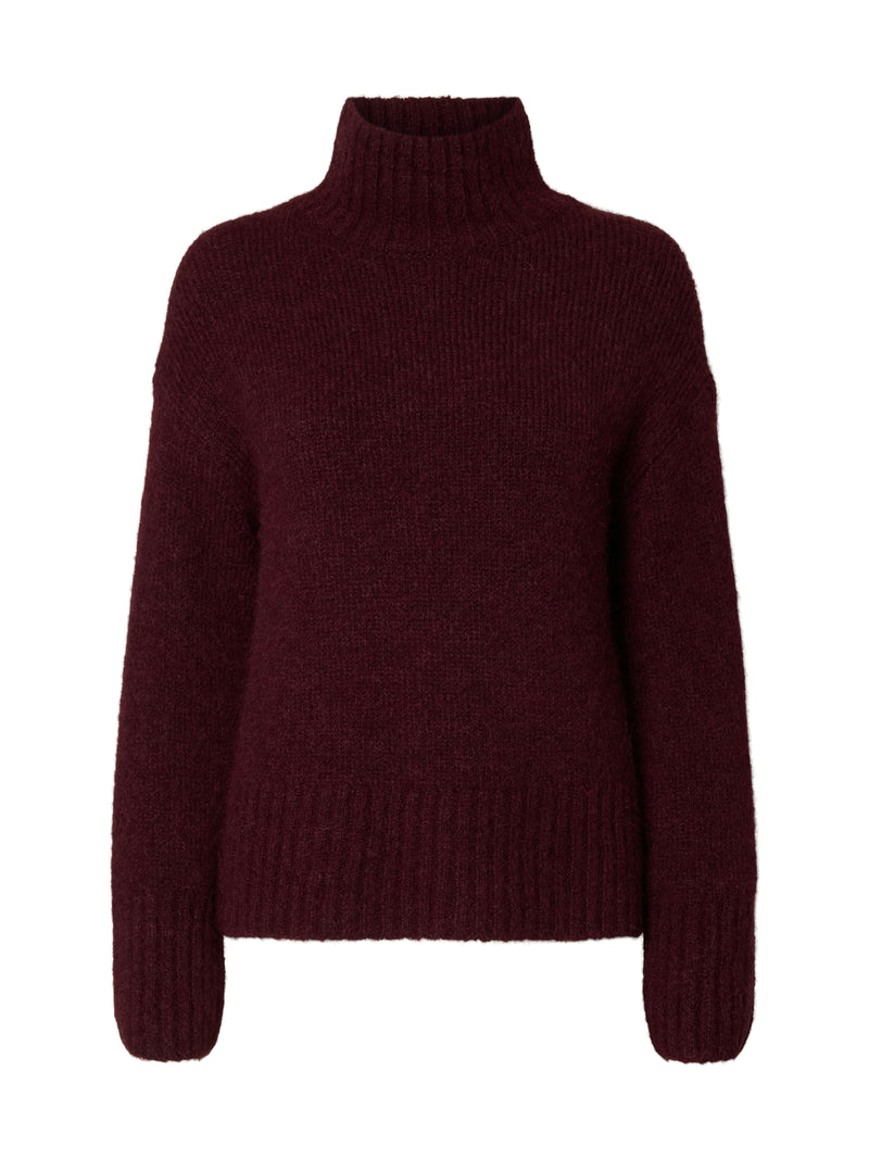 Selected Femme Gabriella pooloneule - viininpunainen - naisten vaatteet - poolopaita - villapaita - IHANA Store