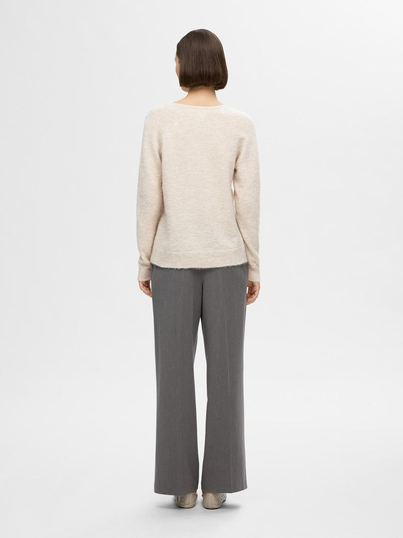 Selected Femme Lulu neule - beige - villaneule - v-aukko - v-aukkoinen neule - naisten vaatteet - IHANA Store 