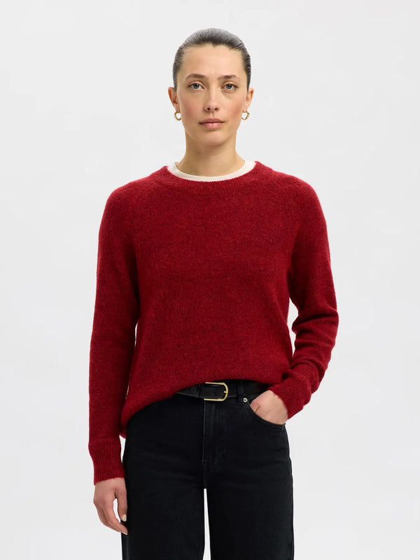 Selected Femme Lulu neule - punainen - villaneule - o-aukko - o-aukkoinen neule - naisten vaatteet - IHANA Store 