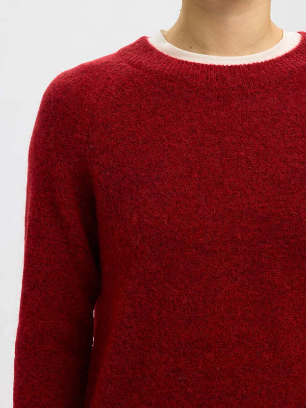 Selected Femme Lulu neule - punainen - villaneule - o-aukko - o-aukkoinen neule - naisten vaatteet - IHANA Store 