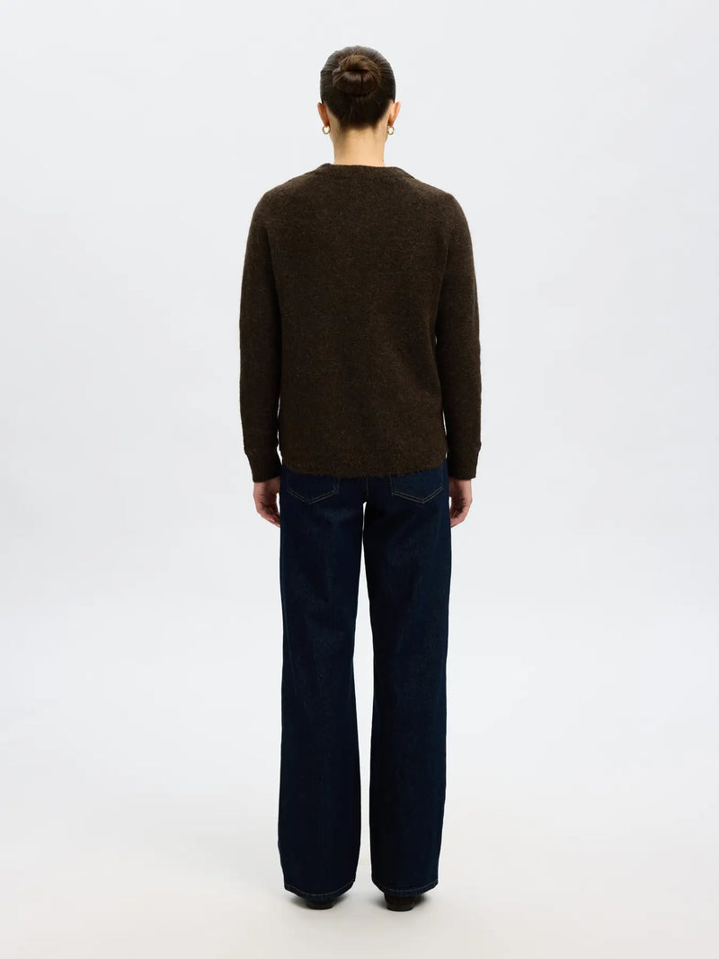 Selected Femme Lulu neule - ruskea - villaneule - o-aukko - o-aukkoinen neule - naisten vaatteet - IHANA Store 