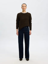 Selected Femme Lulu neule - ruskea - villaneule - o-aukko - o-aukkoinen neule - naisten vaatteet - IHANA Store 