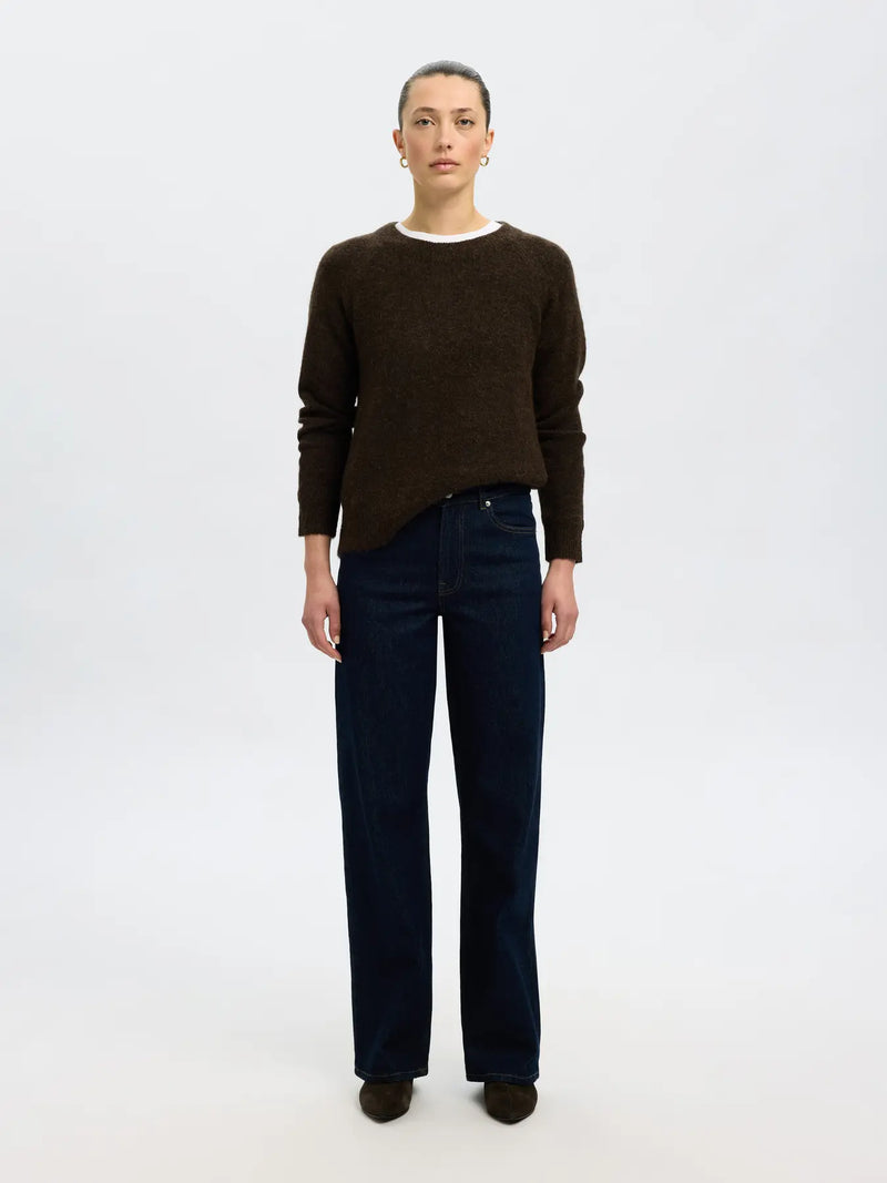 Selected Femme Lulu neule - ruskea - villaneule - o-aukko - o-aukkoinen neule - naisten vaatteet - IHANA Store 