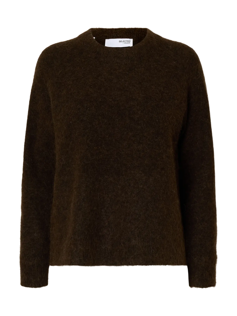 Selected Femme Lulu neule - ruskea - villaneule - o-aukko - o-aukkoinen neule - naisten vaatteet - IHANA Store 