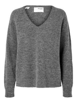 Selected Femme Lulu neule - tummanharmaa - villaneule - v-aukko - v-aukkoinen neule - naisten vaatteet - IHANA Store 