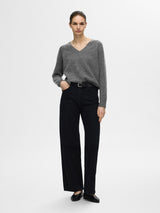 Selected Femme Lulu neule - tummanharmaa - villaneule - v-aukko - v-aukkoinen neule - naisten vaatteet - IHANA Store 