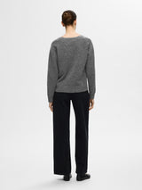 Selected Femme Lulu neule - tummanharmaa - villaneule - v-aukko - v-aukkoinen neule - naisten vaatteet - IHANA Store 