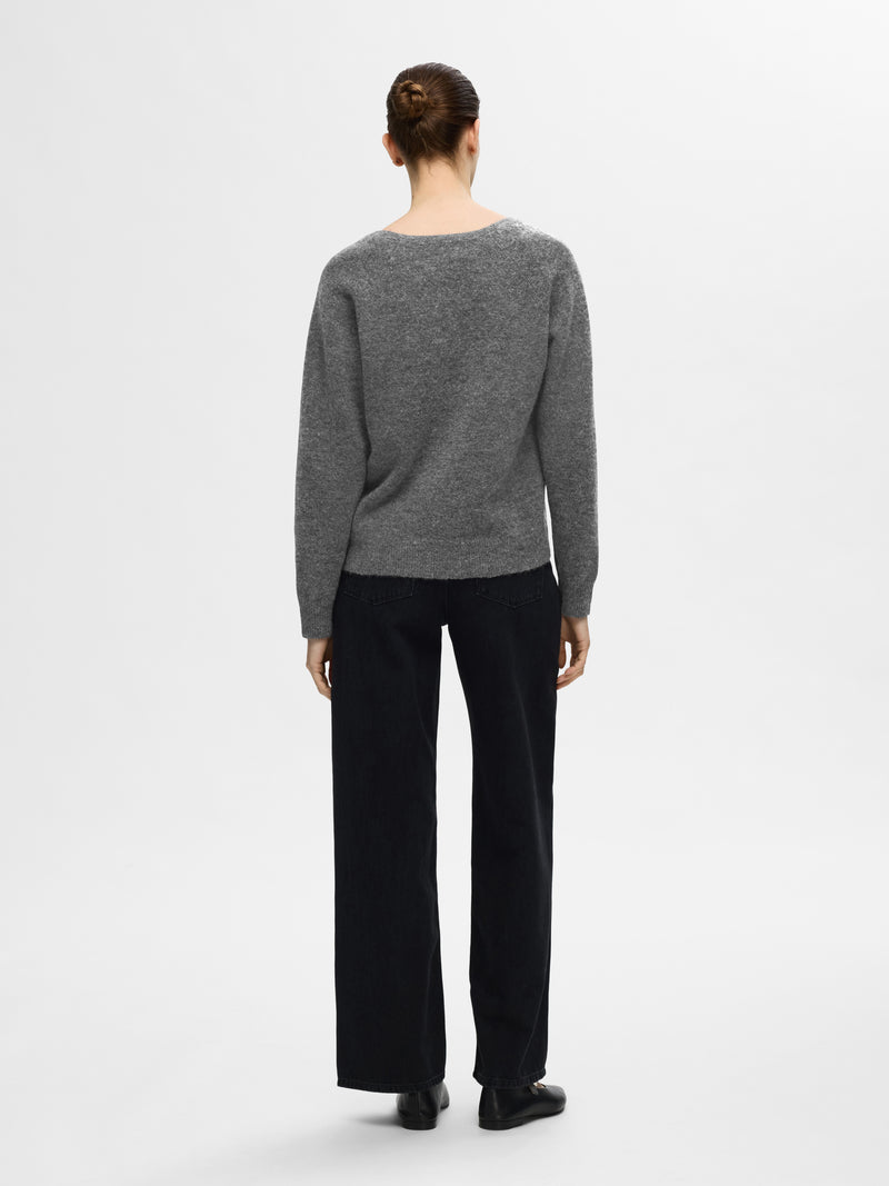 Selected Femme Lulu neule - tummanharmaa - villaneule - v-aukko - v-aukkoinen neule - naisten vaatteet - IHANA Store 
