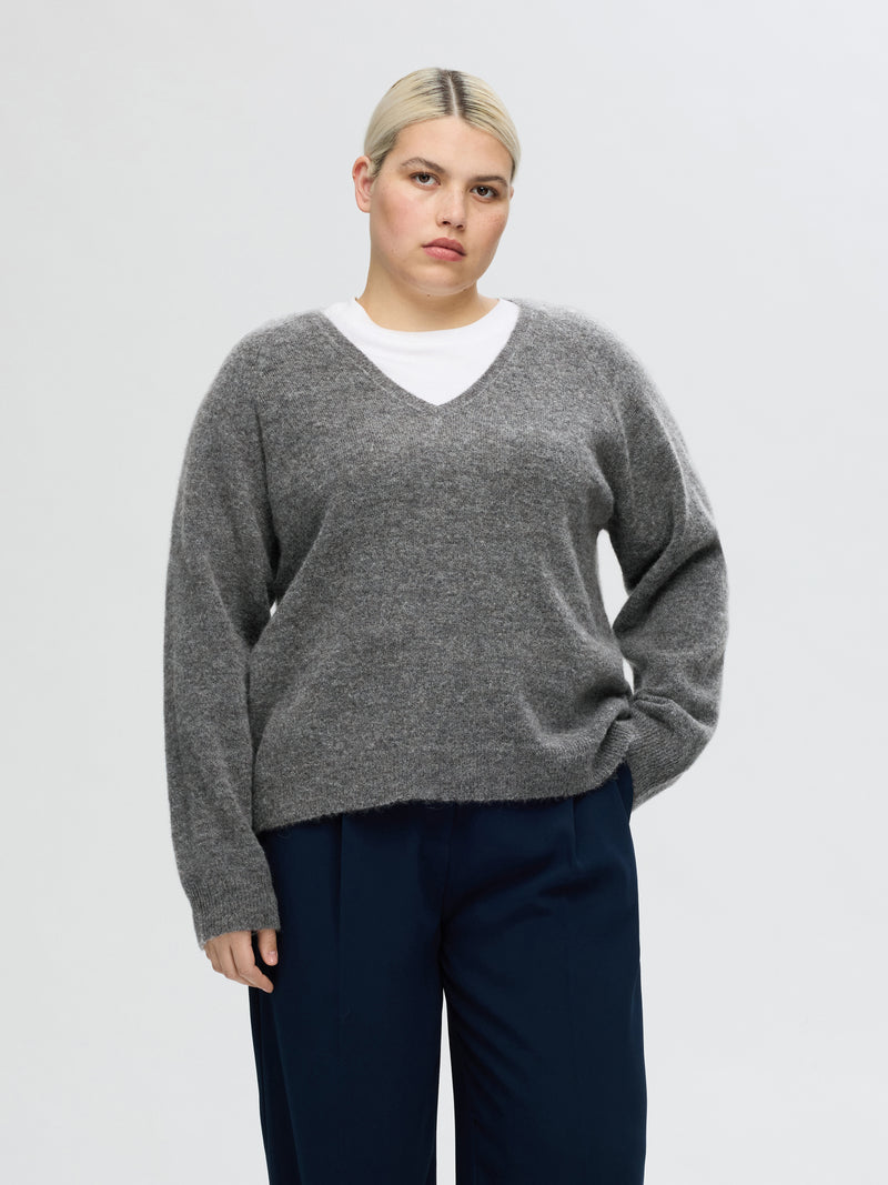 Selected Femme Lulu neule - tummanharmaa - villaneule - v-aukko - v-aukkoinen neule - naisten vaatteet - IHANA Store 