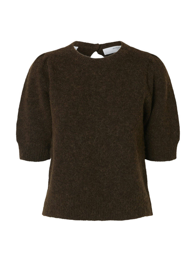 Selected Femme Lulu neulepusero - ruskea - lyhythihainen neule - naisten vaatteet - yläosat - lifestylemyymälä - IHANA Store 