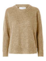 Selected Femme Lulu neule - beige - villaneule - o-aukko - o-aukkoinen neule - naisten vaatteet - lifestylemyymälä - IHANA Store 