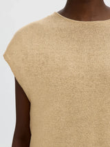 Selected Mia neulos t-paita - beige - lyhythihainen neule - puuvillapaita - naisten vaatteet - lifestyle - IHANA Store - kotimainen verkkokauppa