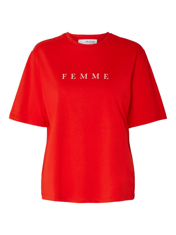 Selected Femme Vilja t-paita - punainen - naisten vaatteet - printtipaita - IHANA Store 