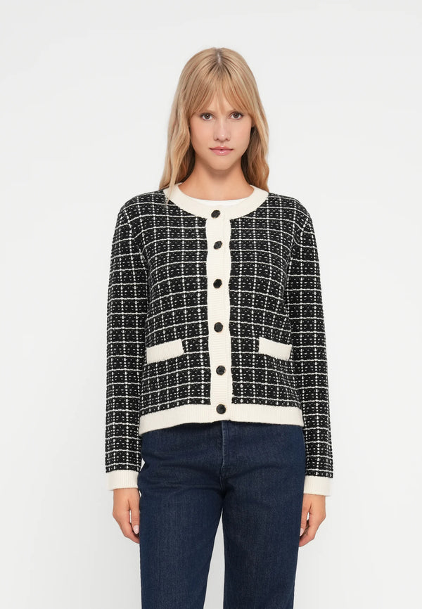 YAS Livia neuletakki - ruutukuvioitu - lyhyt neuletakki - sisäjakku - musta - luonnonvalkoinen - naisten vaatteet - IHANA Store