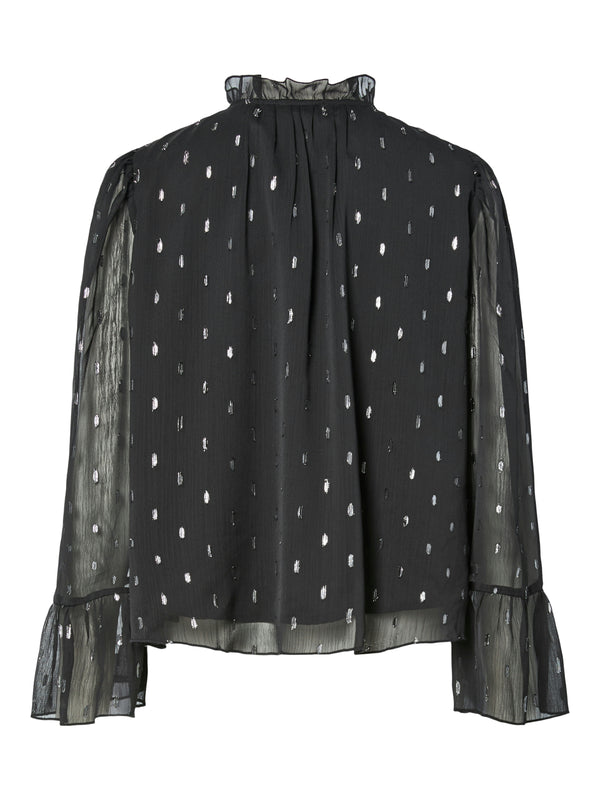 YAS Mena sifonkipusero  - musta hopea kuvioitu - naisten sifonkipaidat - juhlapaita - paidat - naisten muoti - lifestylemyymälä - IHANA Store