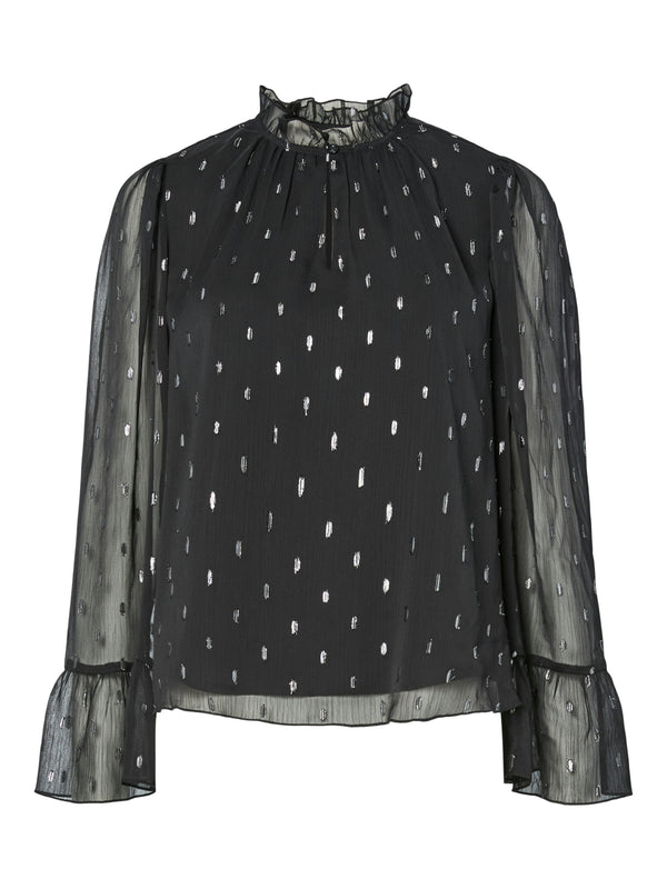YAS Mena sifonkipusero  - musta hopea kuvioitu - naisten sifonkipaidat - juhlapaita - paidat - naisten muoti - lifestylemyymälä - IHANA Store