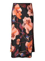 YAS Pella hame - satiinihame - midihame - kukkakuvioitu - musta kuvioitu - naisten vaatteet - IHANA Store - lifestylemyymälä