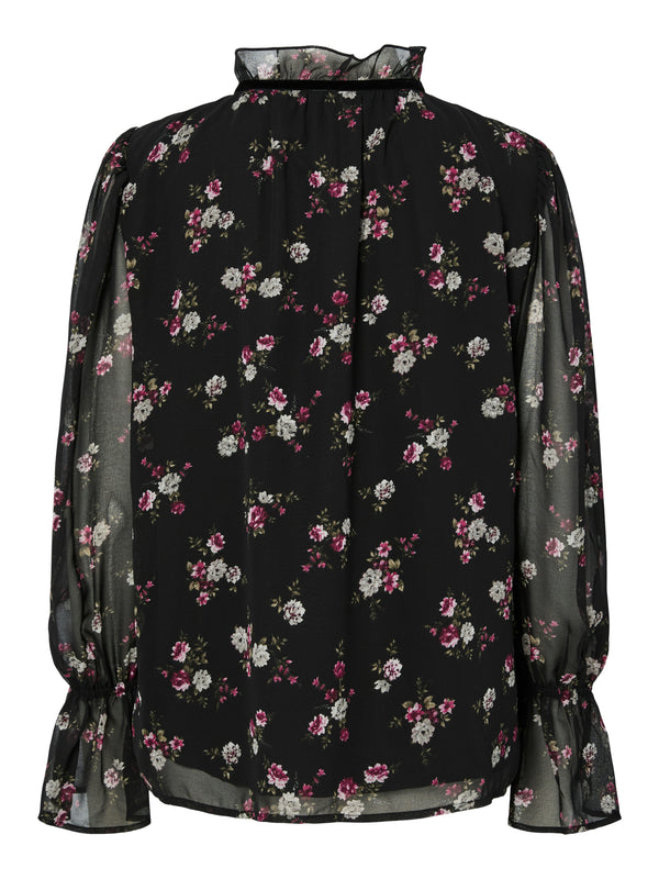 YAS Ronia sifonkipusero  - musta kukka kuvioitu - naisten sifonkipaidat - juhlapaita - paidat - naisten muoti - lifestylemyymälä - IHANA Store