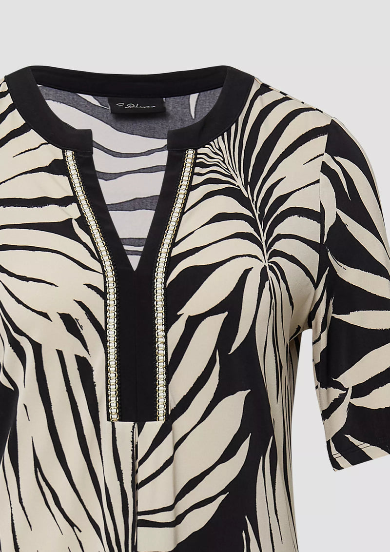 s.Oliver mekko - musta beige kuvioitu - tunikamekot - joustava mekko - naisten muoti - lifestyle - IHANA Store