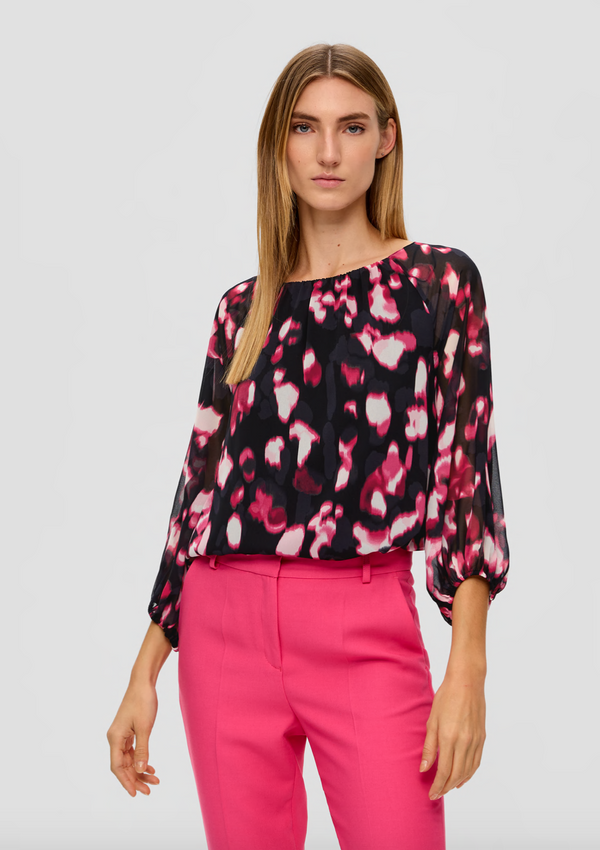 s.Oliver pusero - sifonkipusero - kuvioitu - musta - pinkki -valkoinen - naisten vaatteet - IHANA Store - lifestylemyymälä