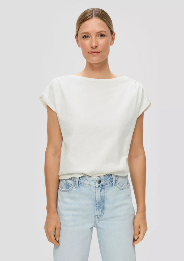 s.oliver t-paita - valkoinen  - venepääntie - lyhythihainen puuvillapaita - yläosa - naisten vaatteet - IHANA Store