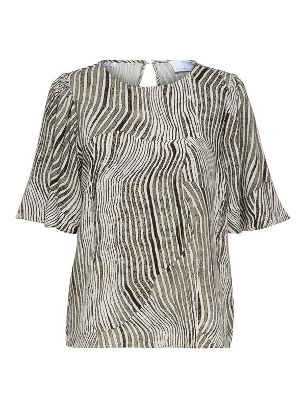Selected Femme Evita paita - beige - vihreä kuvioitu - Naisten yläosat - IHANA Store - Naisten vaatteet - lifestylemyymälä