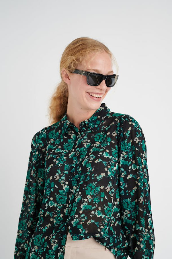 InWear Kirstie sifonkipaita - paitapuserot  - musta - vihreä - kukkakuvioitu