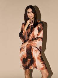 Mos Mosh Cirah Blur mekko - kuvioitu mekko - oranssi - puolipitkä mekko - tunika - Naisten vaatteet - IHANA Store