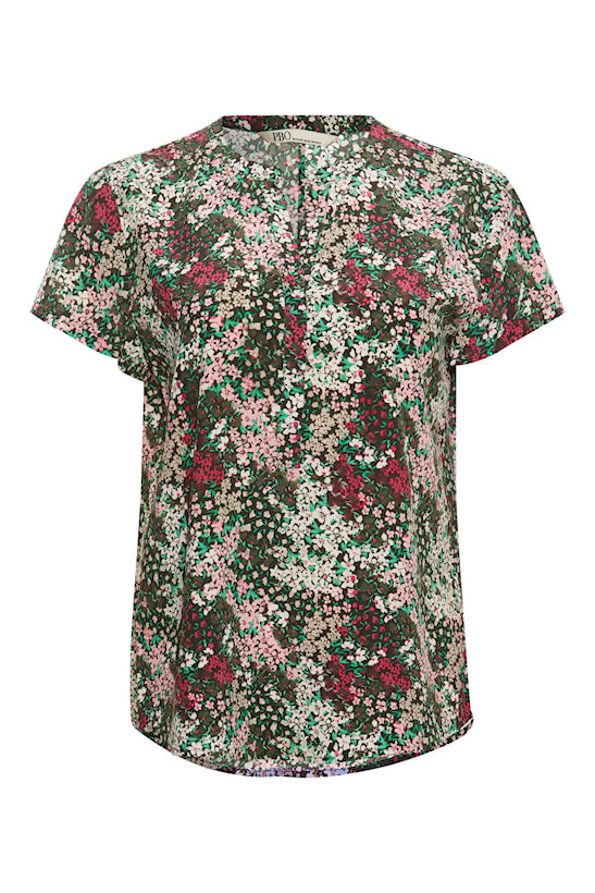 PBO Blaine silkkipaita - kukkakuvioitu - vihreä - pinkki - lyhythihainen pusero - naisten vaatteet - IHANA Store - lifestylemyymälä