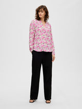 Selected Femme Mivi pusero - kukkakuvioitu - pinkki - vihreä - pitkähihainen pusero - naisten yläosa - sisävaate