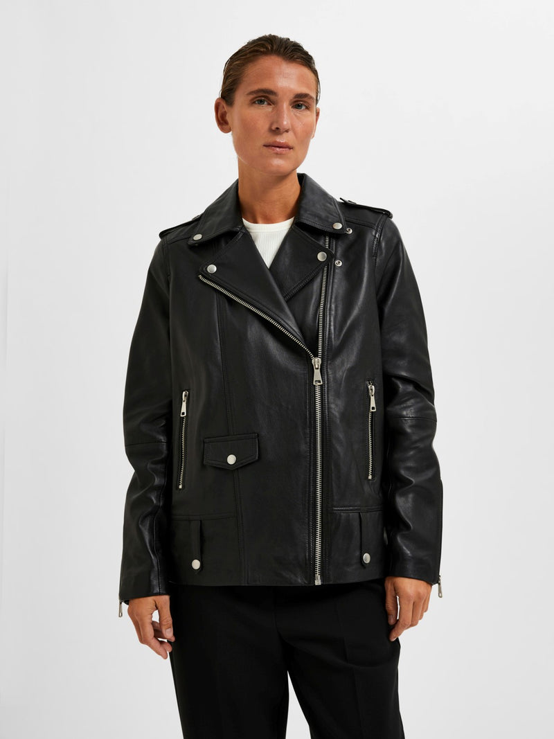 Selected Femme Madison nahkatakki  - musta - jakut ja takit - ohut takki 